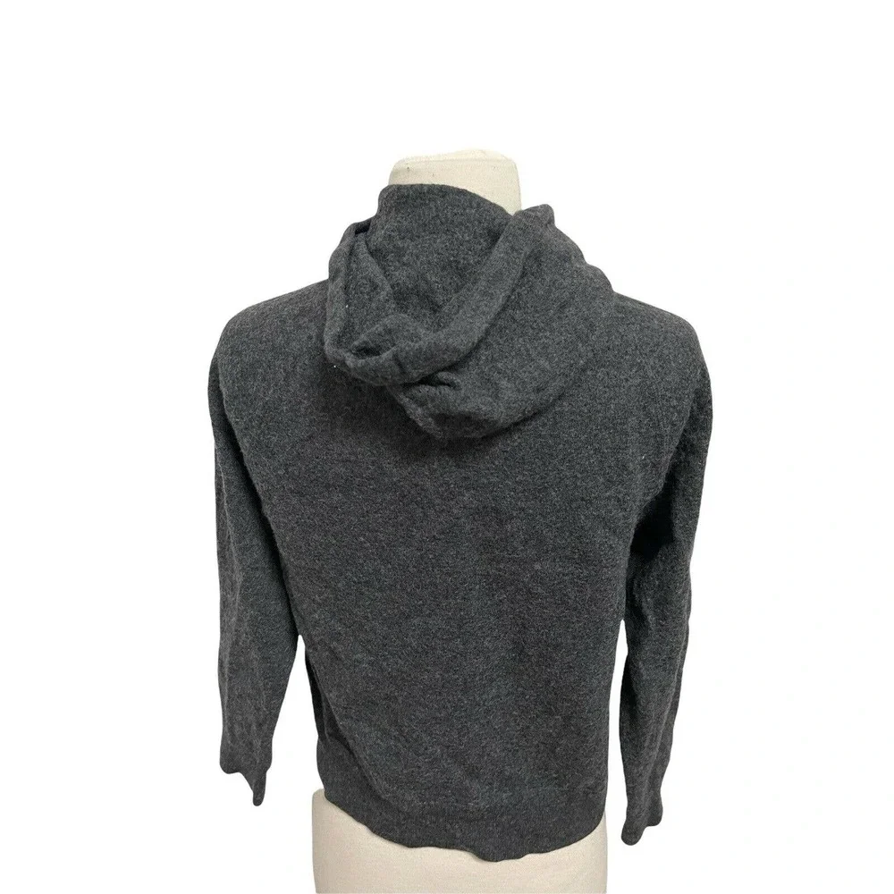 Banana Republic Hoodie Sweater Gray Italian Merino Wool V Neck Pullover - Picture 2 of 10
